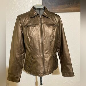 ALFANI brownish bronze leather zip up jacket size L.